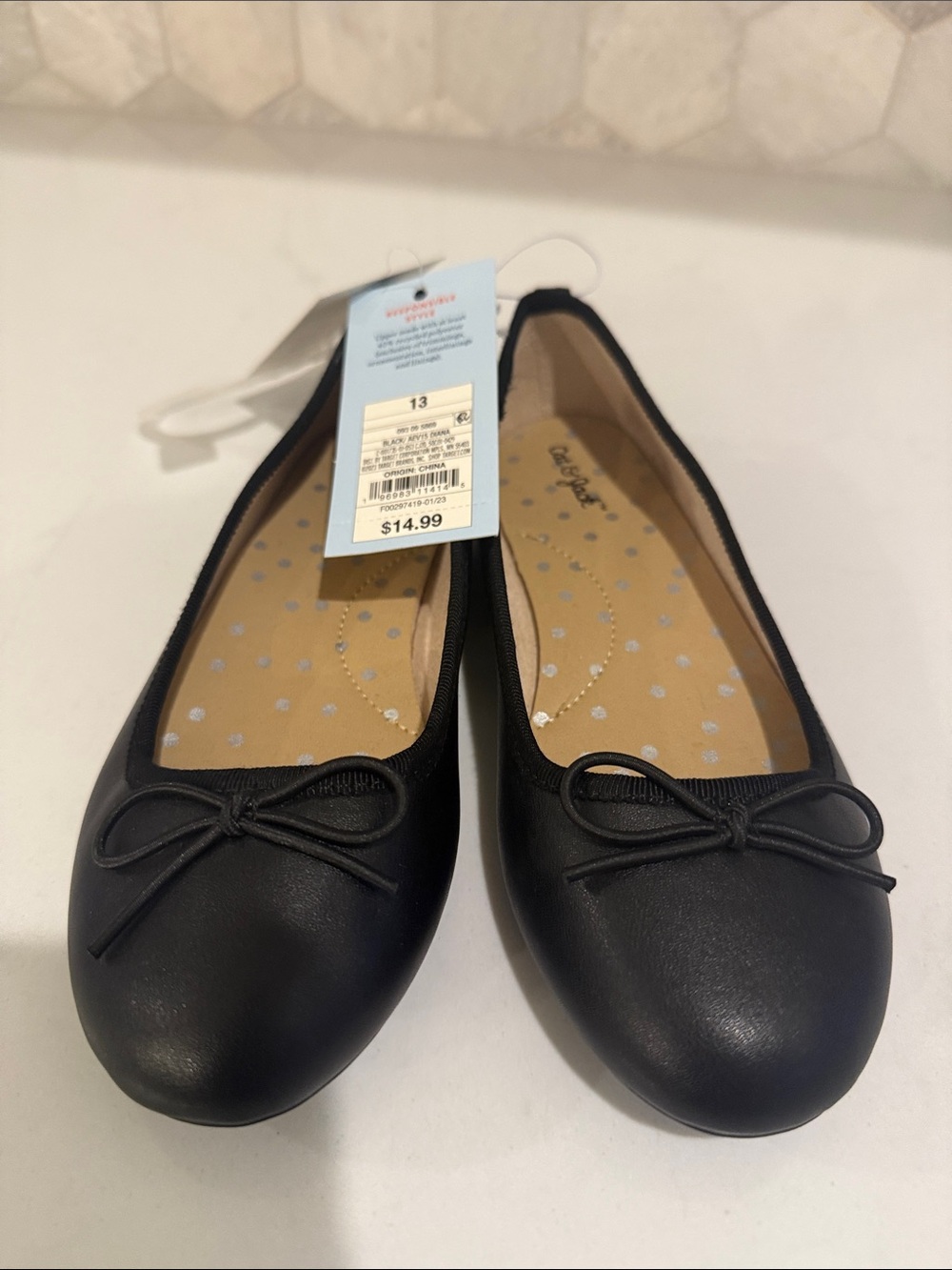 NEW! Cat & Jack Black Ballet Flats with Bow Size 13